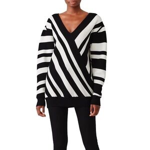 Jason Wu GREY Collection Oversized V-Neck Sweater Striped Size S